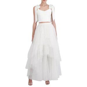 BCBGMAXAZRIA Gardenia Women's Tiered Tulle‎ Ruffle Skirt M New